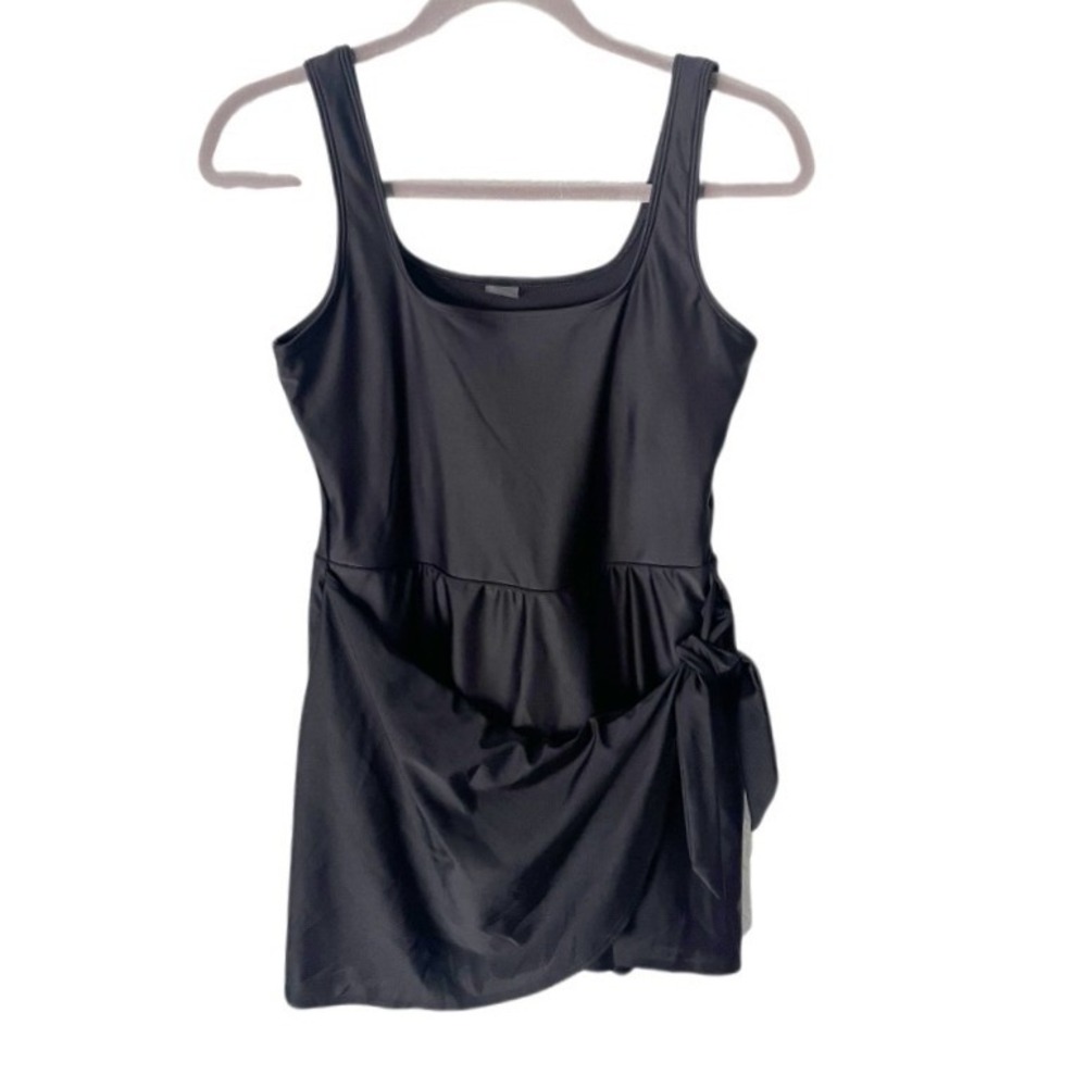 Old Navy Black Wrap Front One Piece Swimsuit Swim Dress Size Medium Modest